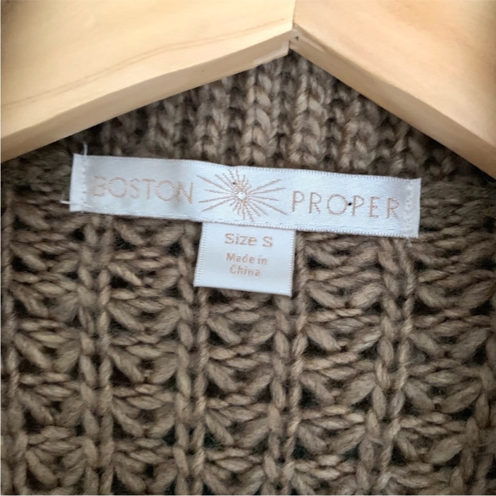 Boston Proper Wool Fringe Shawl Collar Sweater - Picture 2 of 6